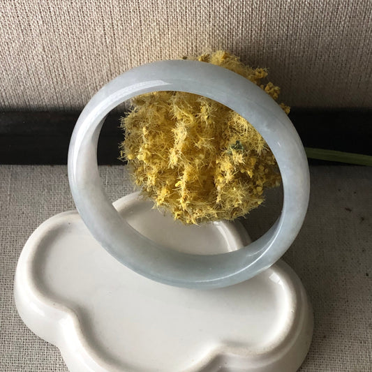 55 mm Icy Sky Blue Jadeite Jade D-shaped Bangle