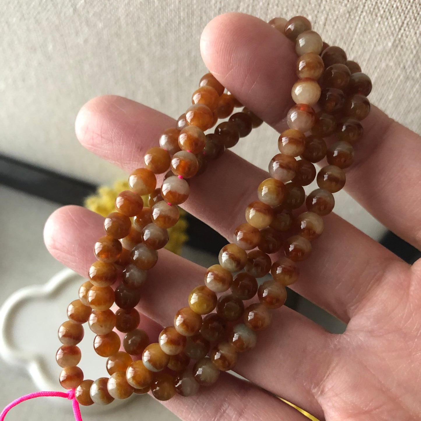 5.5mm Red Brown Gradient Jadeite Jade Round Bead Bracelet Necklace