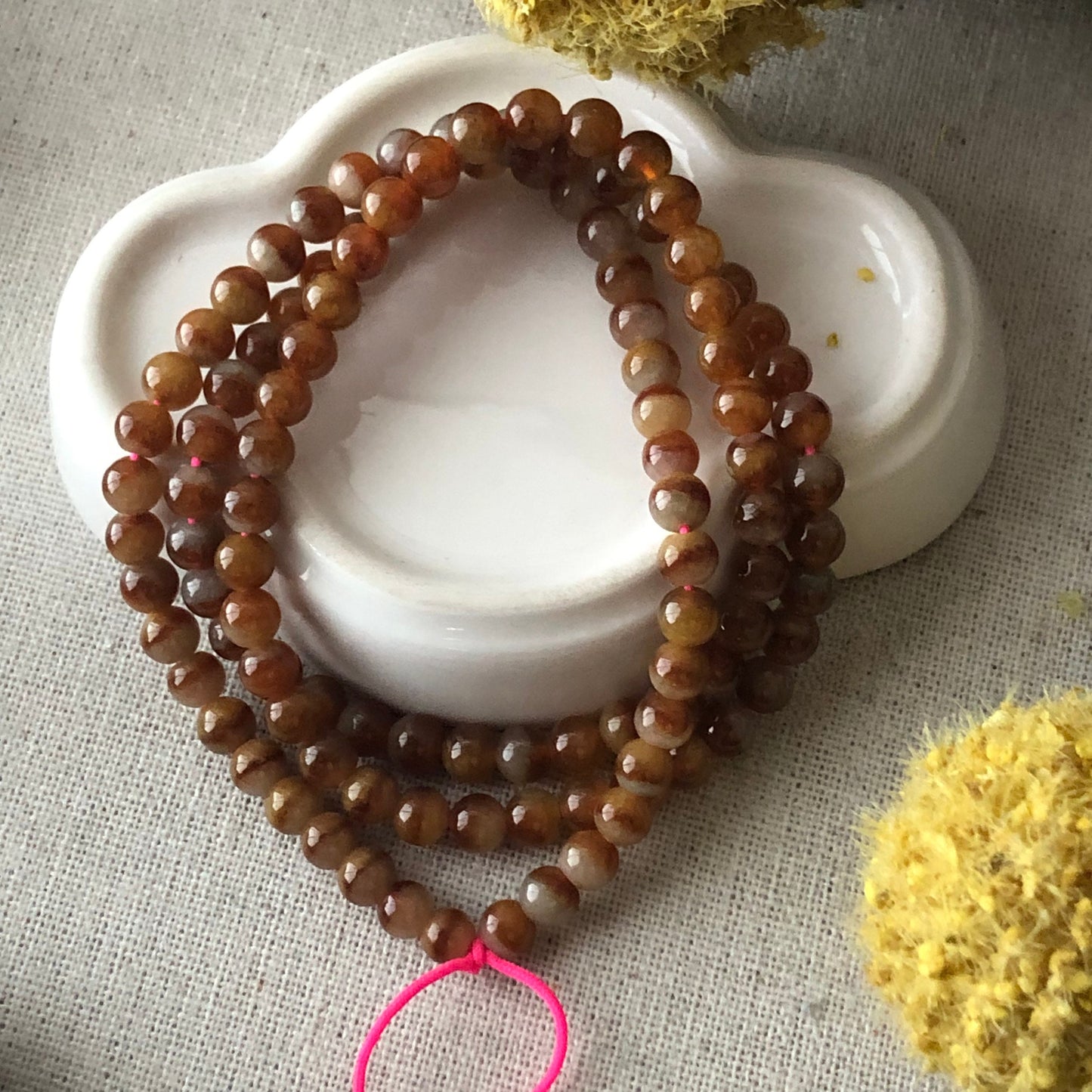 5.5mm Red Brown Gradient Jadeite Jade Round Bead Bracelet Necklace