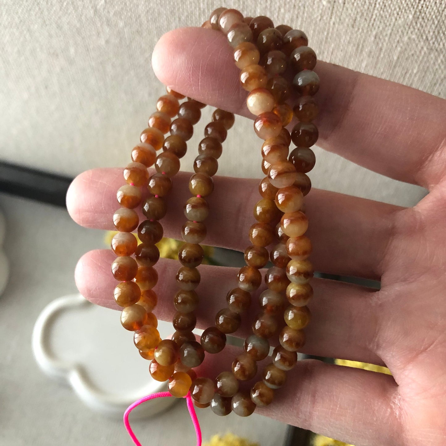 5.5mm Red Brown Gradient Jadeite Jade Round Bead Bracelet Necklace