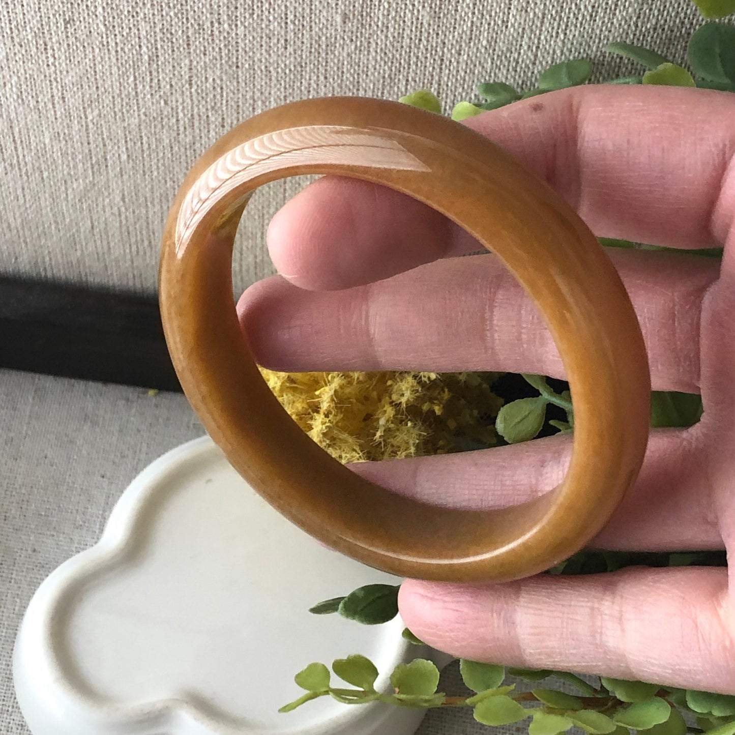 56.5mm Icy Jadeite Jade Yellow Brown Bangle