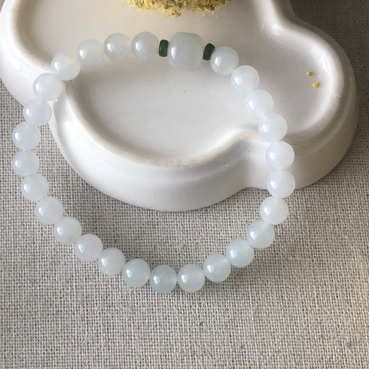6.4mm Icy Jade Jadeite Bead Bracelet