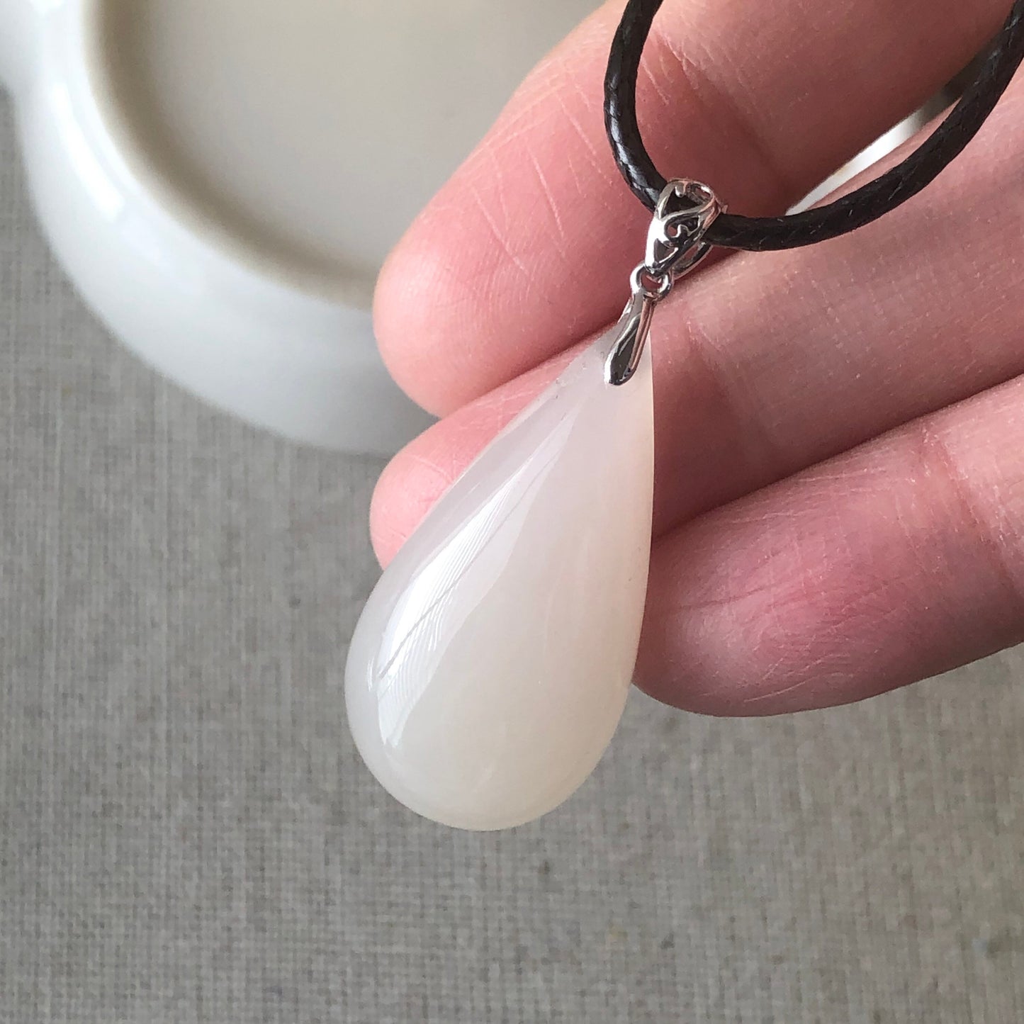 18K 30mm Pinkish Hetian Jade Waterdrop Pendant with 18K bail