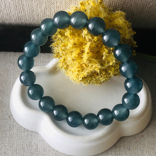 10mm High Icy Guatemalan Jade Blue Green Bead Bracelet