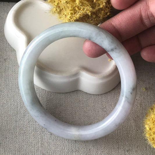 56-57mm Icy Lavender Green Float Flowers Jadeite Jade Round Bangle