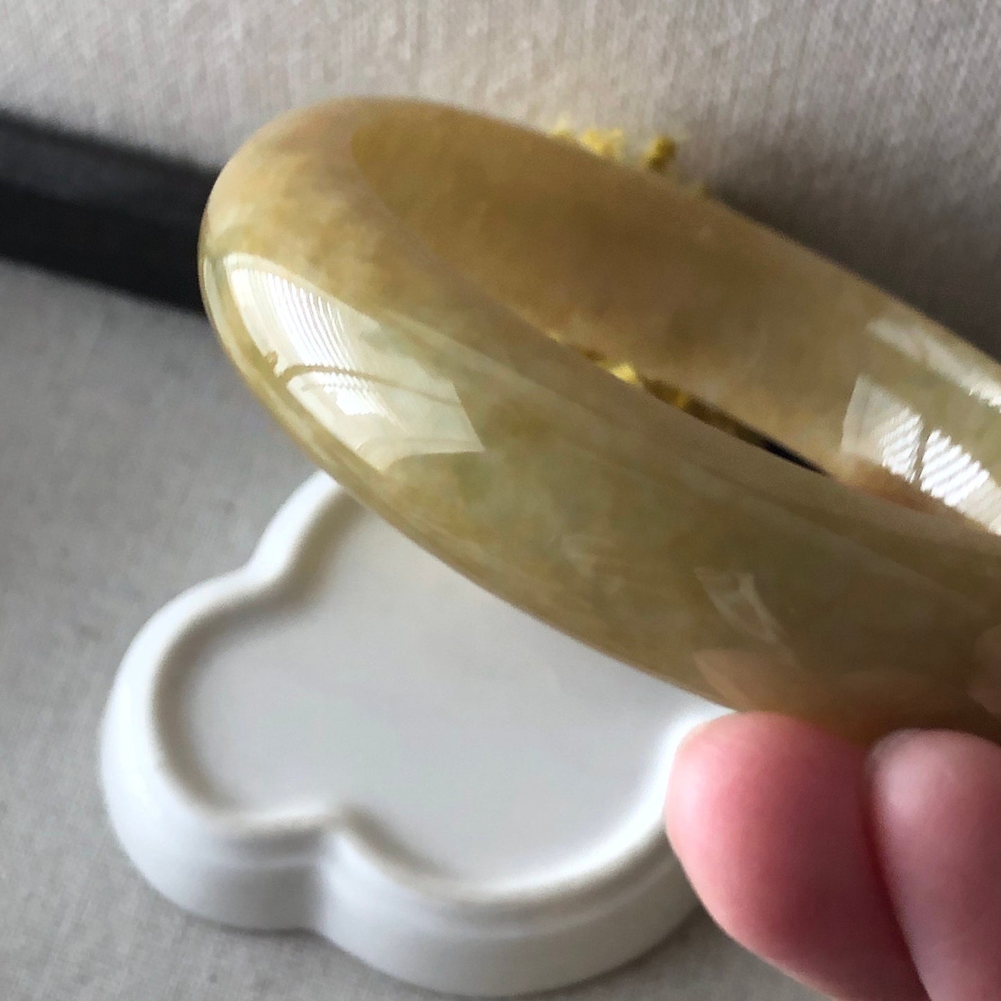 57mm Jadeite Jade Yellow Green Tone Bangle