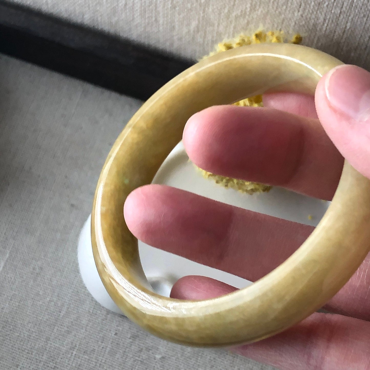 57mm Jadeite Jade Yellow Green Tone Bangle