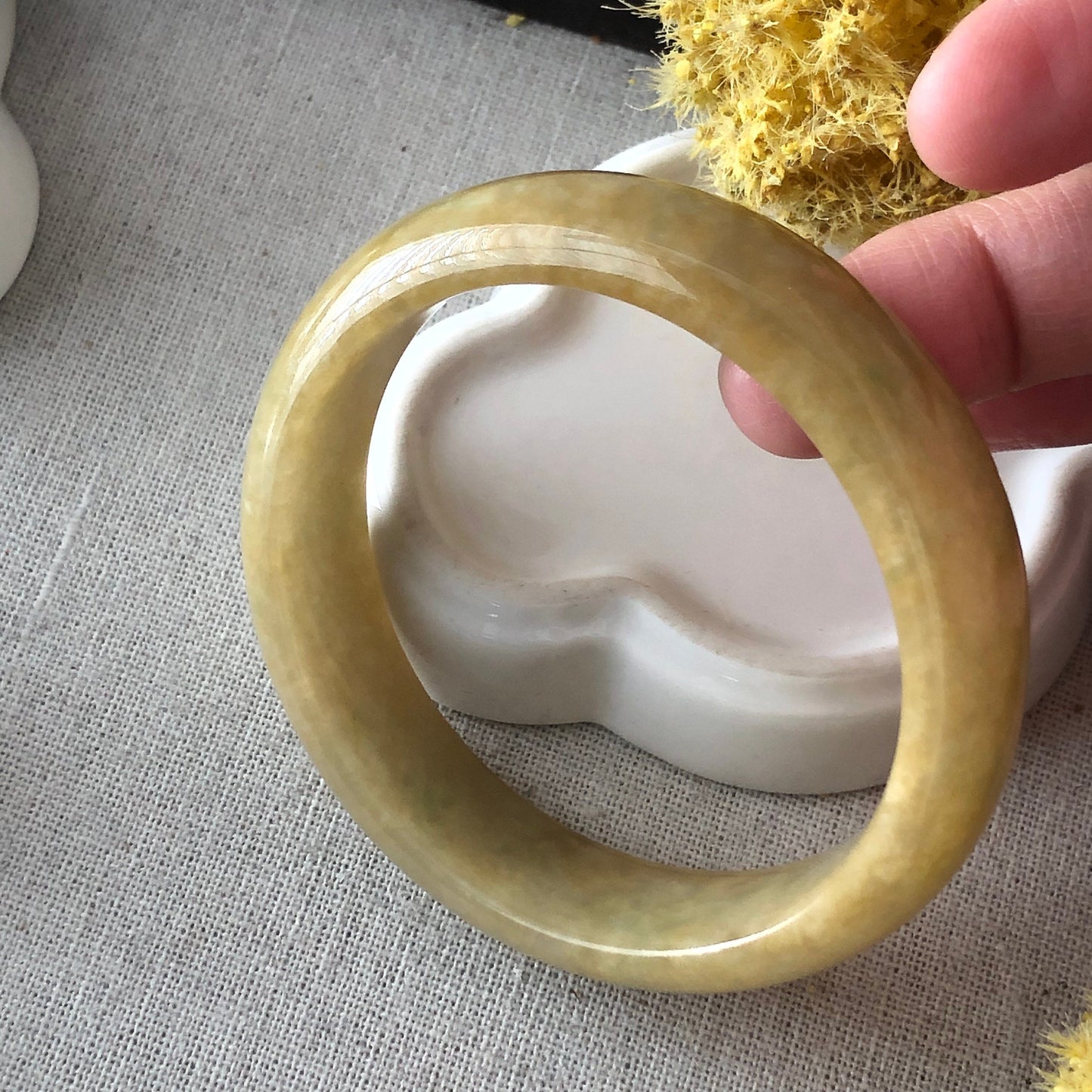 57mm Jadeite Jade Yellow Green Tone Bangle