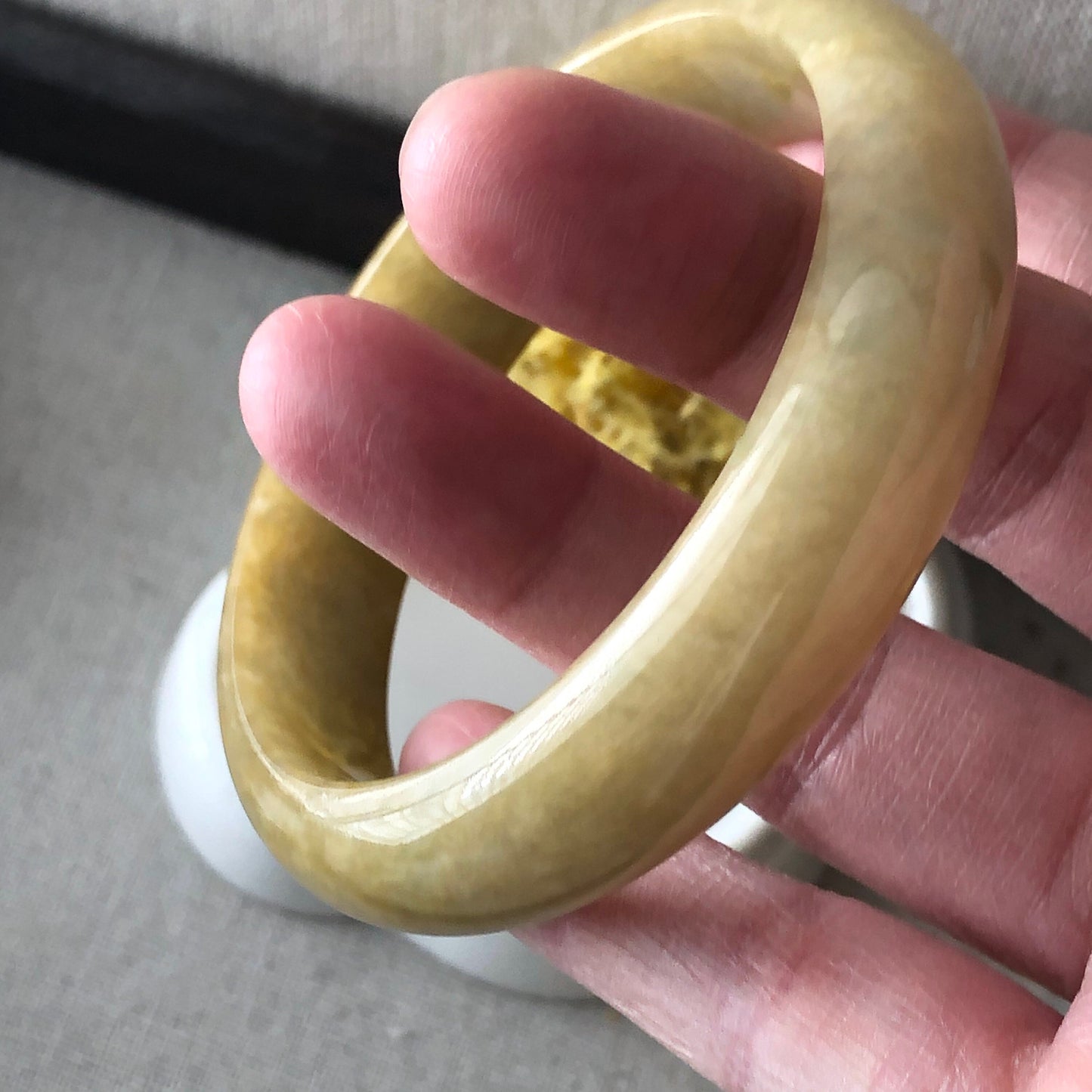 57mm Jadeite Jade Yellow Green Tone Bangle