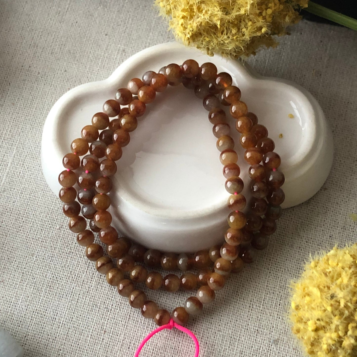 5.5mm Red Brown Gradient Jadeite Jade Round Bead Bracelet Necklace