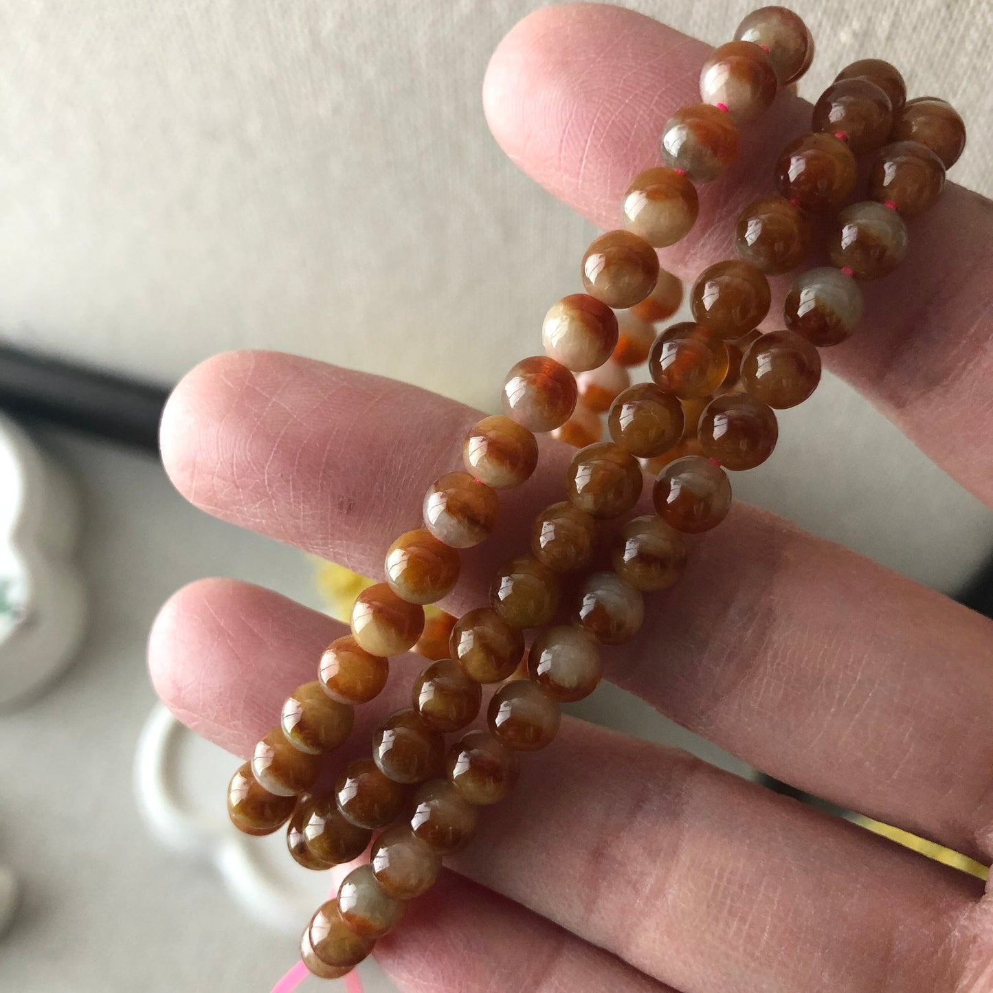 5.5mm Red Brown Gradient Jadeite Jade Round Bead Bracelet Necklace