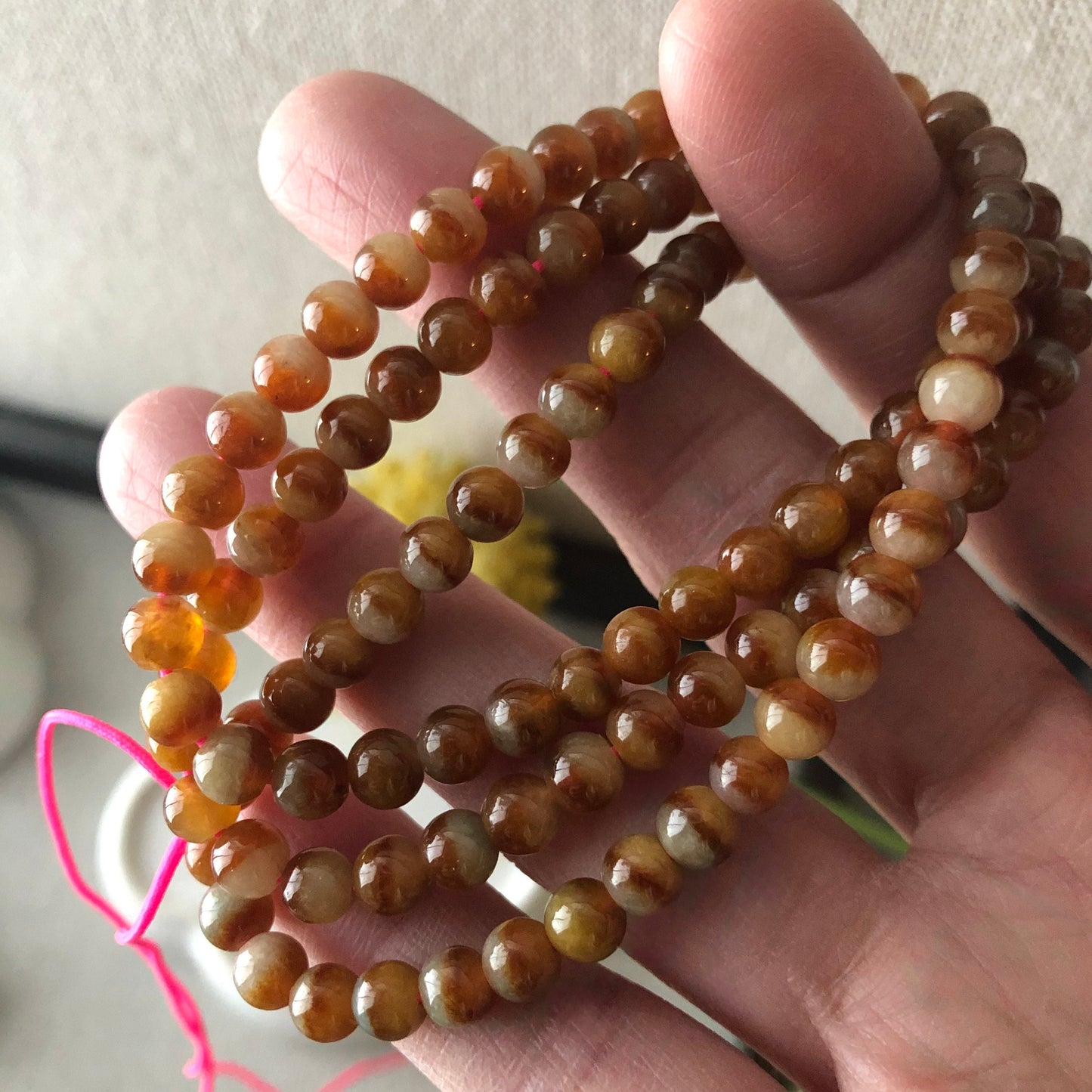 5.5mm Red Brown Gradient Jadeite Jade Round Bead Bracelet Necklace