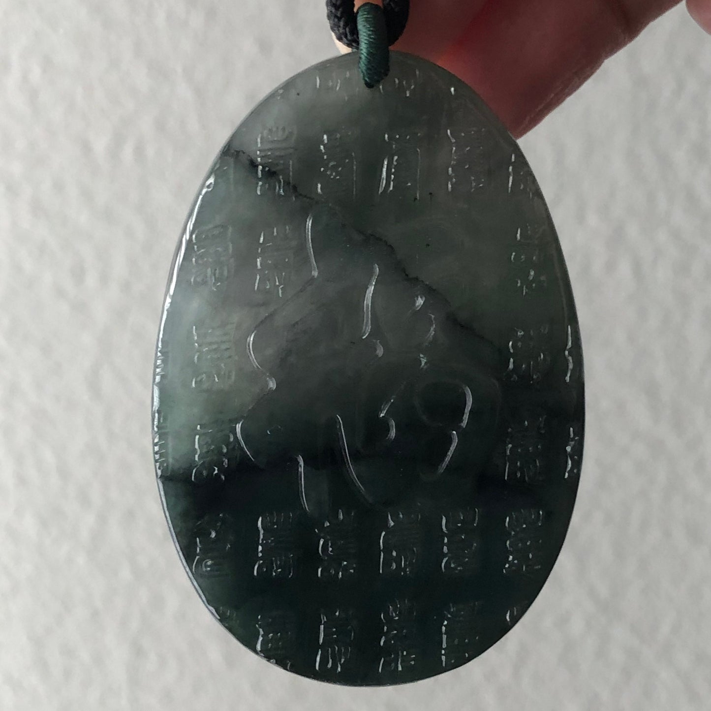61.5mm Green Black Wuji Jade Jadeite Carved Asian Character 福 Happiness Pendant