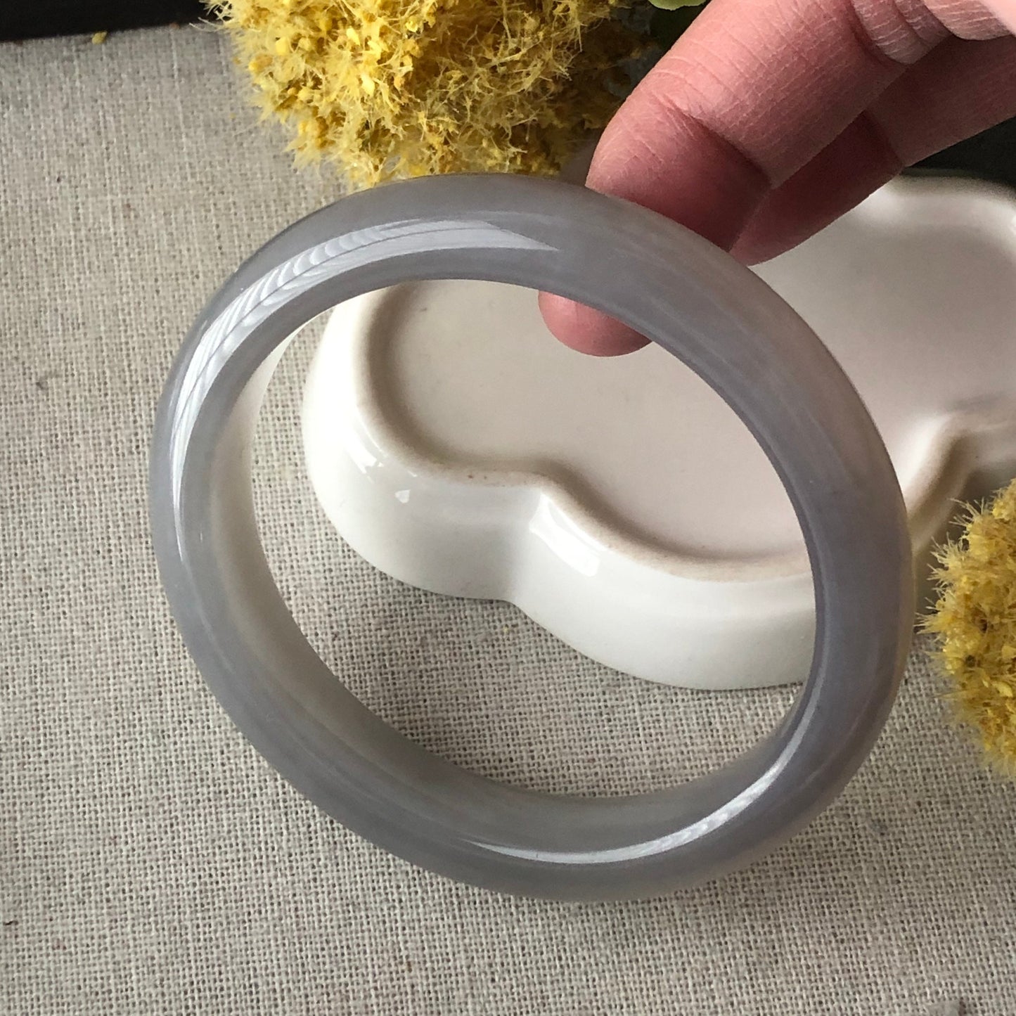 58mm Icy Hetian Smoky Lavender Jade Bangle