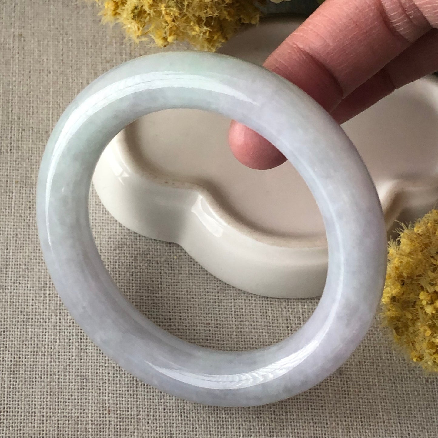 52-53mm Jadeite Jade Icy Light Green Lavender Tone Round Bangle