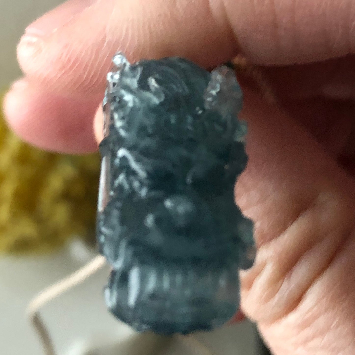 26mm High Quality Icy Guatemalan Jade Blue tone carved dragon Dainty Pendant