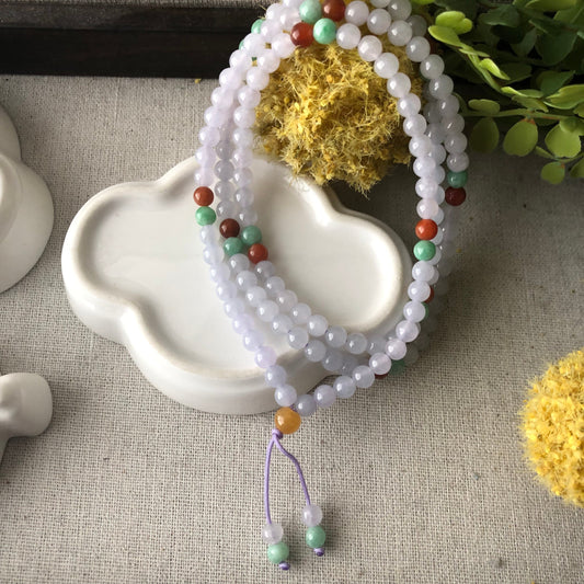 5mm Icy Light Glossy Lavender Jadeite Jade Bead Bracelet Necklace