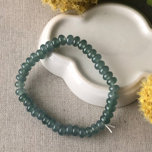 6.5mm High Icy Guatemalan Jade Flat Bead Bracelet
