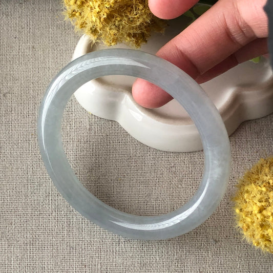 56-57mm Jadeite Jade Icy Blue Rounded Bangle