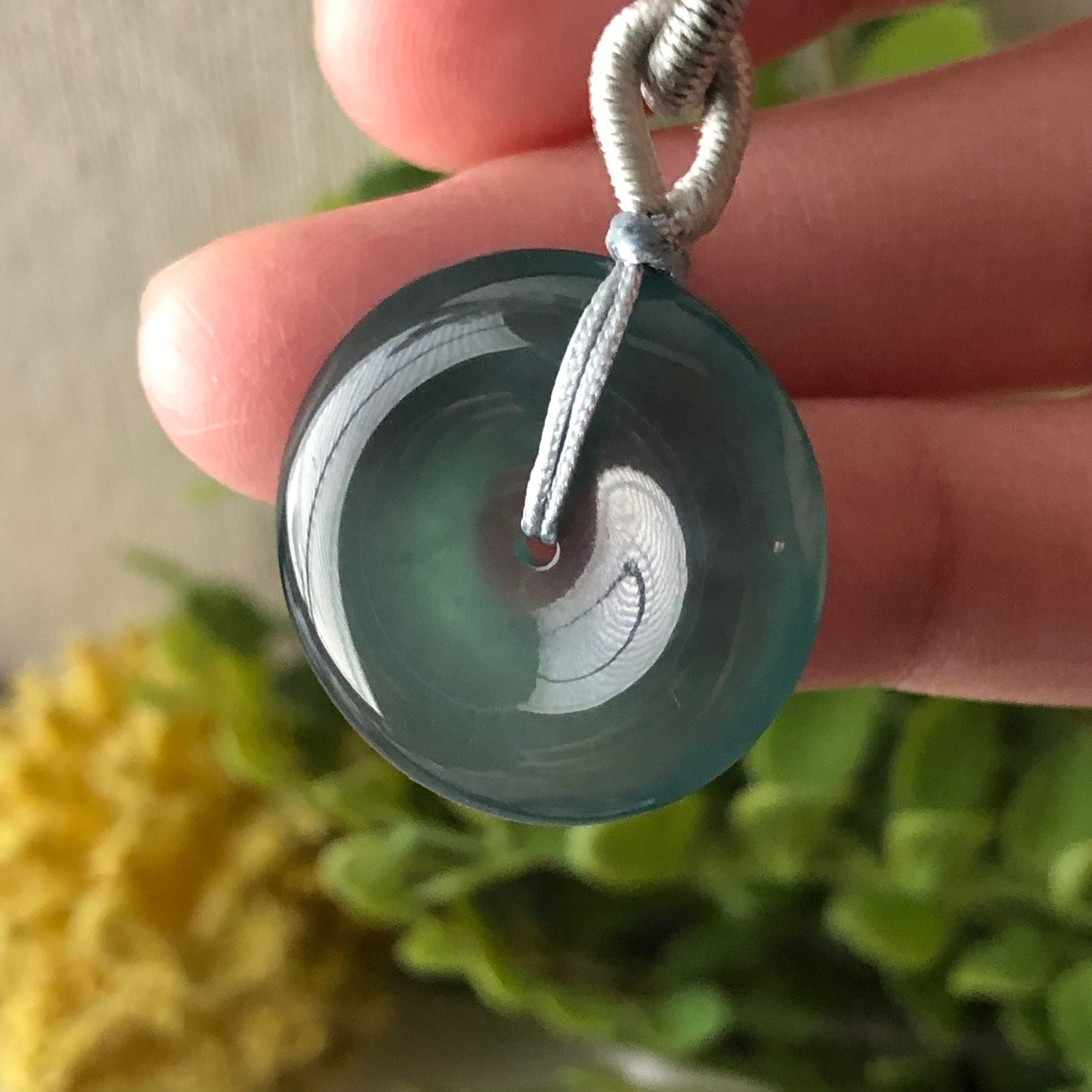 22mm High Icy Guatemalan Jade Blue Green Gradient Peace Donut Pendant