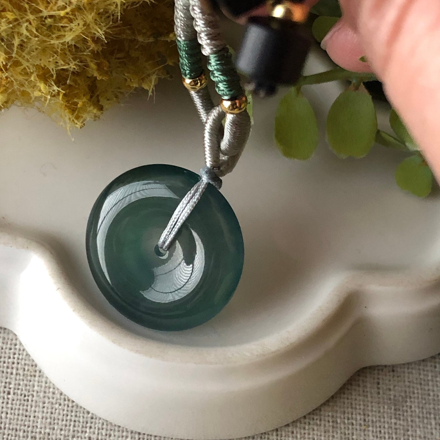 22mm High Icy Guatemalan Jade Blue Green Gradient Peace Donut Pendant