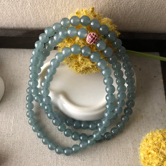 7mm Icy Guatemalan Jade Blue Green Round Bead Necklace Bracelet