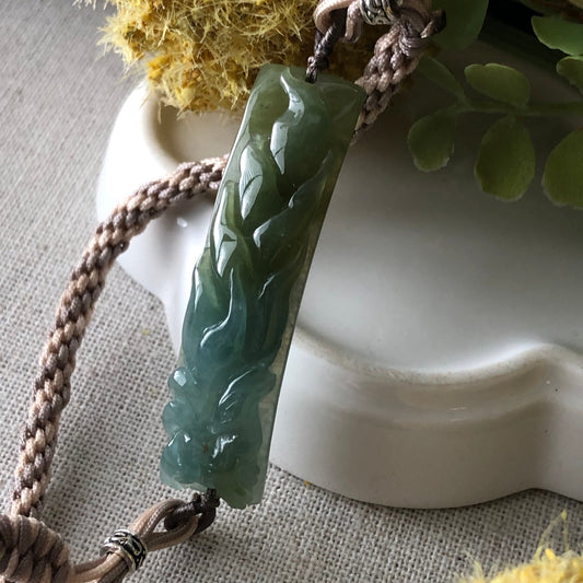 50mm Blue Green Yellow Nine Foxtail Kitsune Jadeite Jade Rope Bracelet