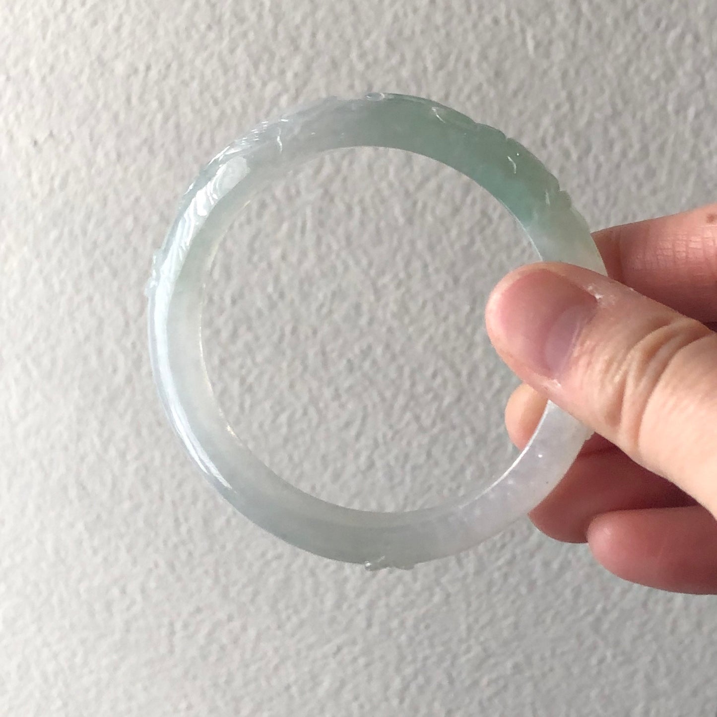 54mm Icy Jadeite Jade Light Green Tone Carved Bangle