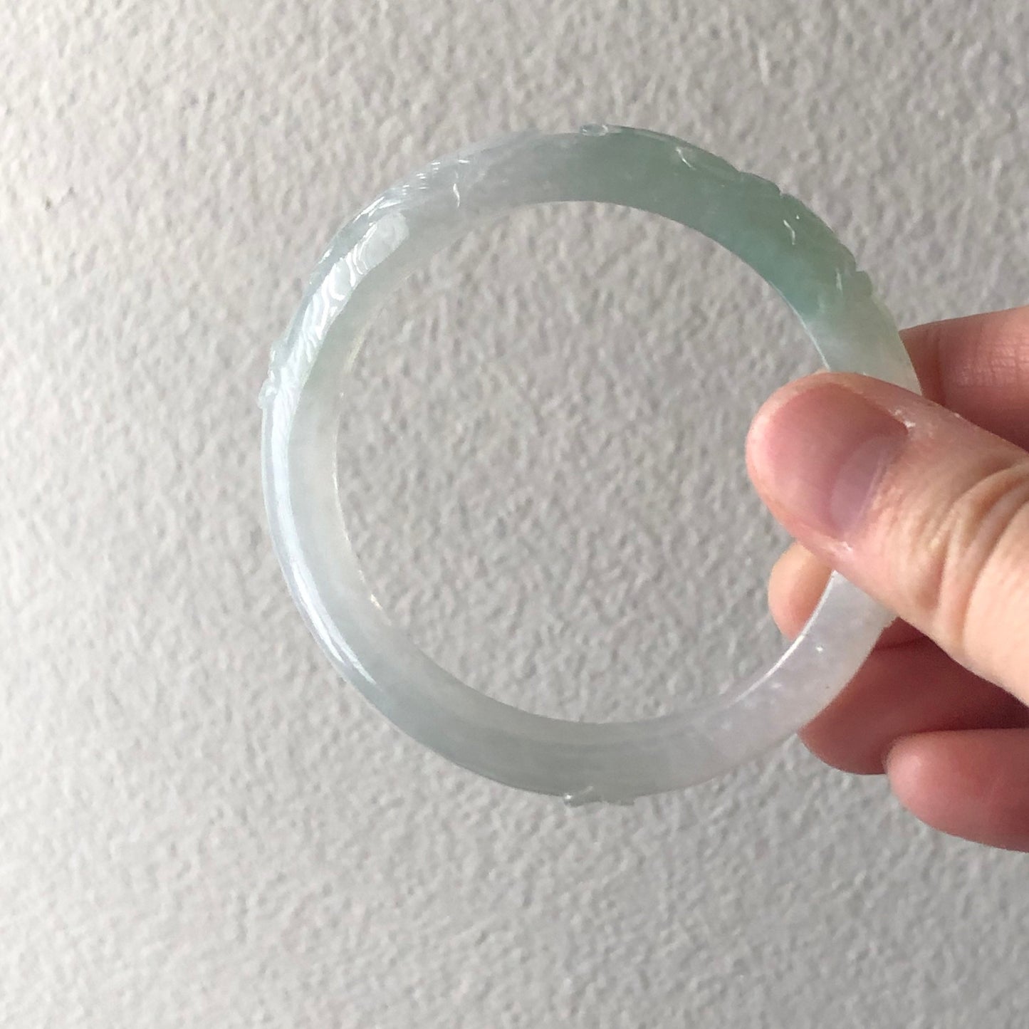54mm Icy Jadeite Jade Light Green Tone Carved Bangle