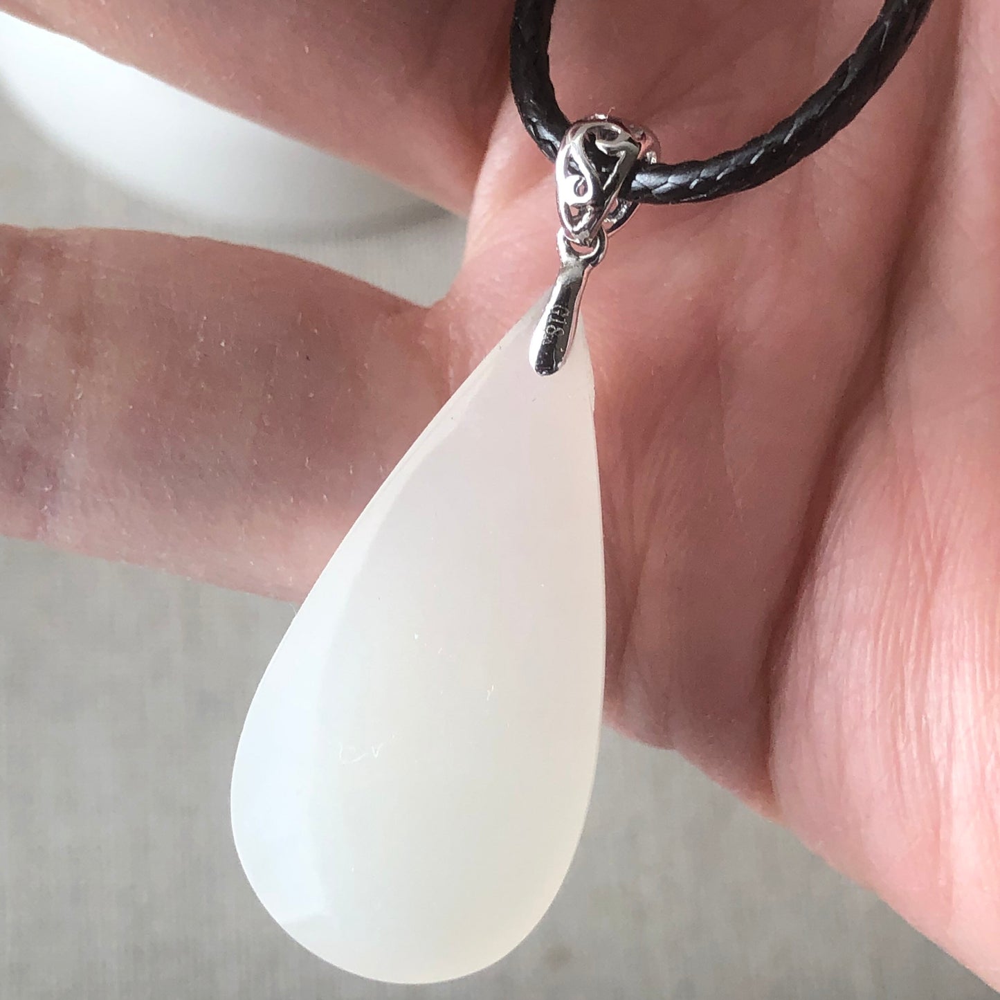 18K 30mm Pinkish Hetian Jade Waterdrop Pendant with 18K bail