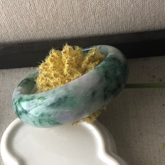 58.2mm Icy Lavender Green Float Flowers Jadeite Jade Bangle