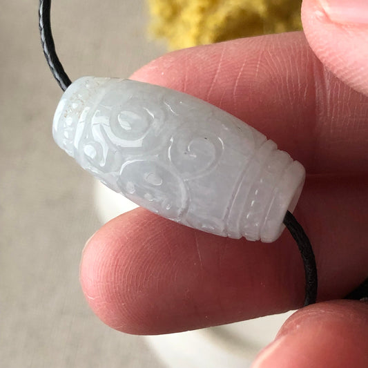 25.4mm BIG Icy Jadeite Jade Carved Asian Pattern Bead Pendant