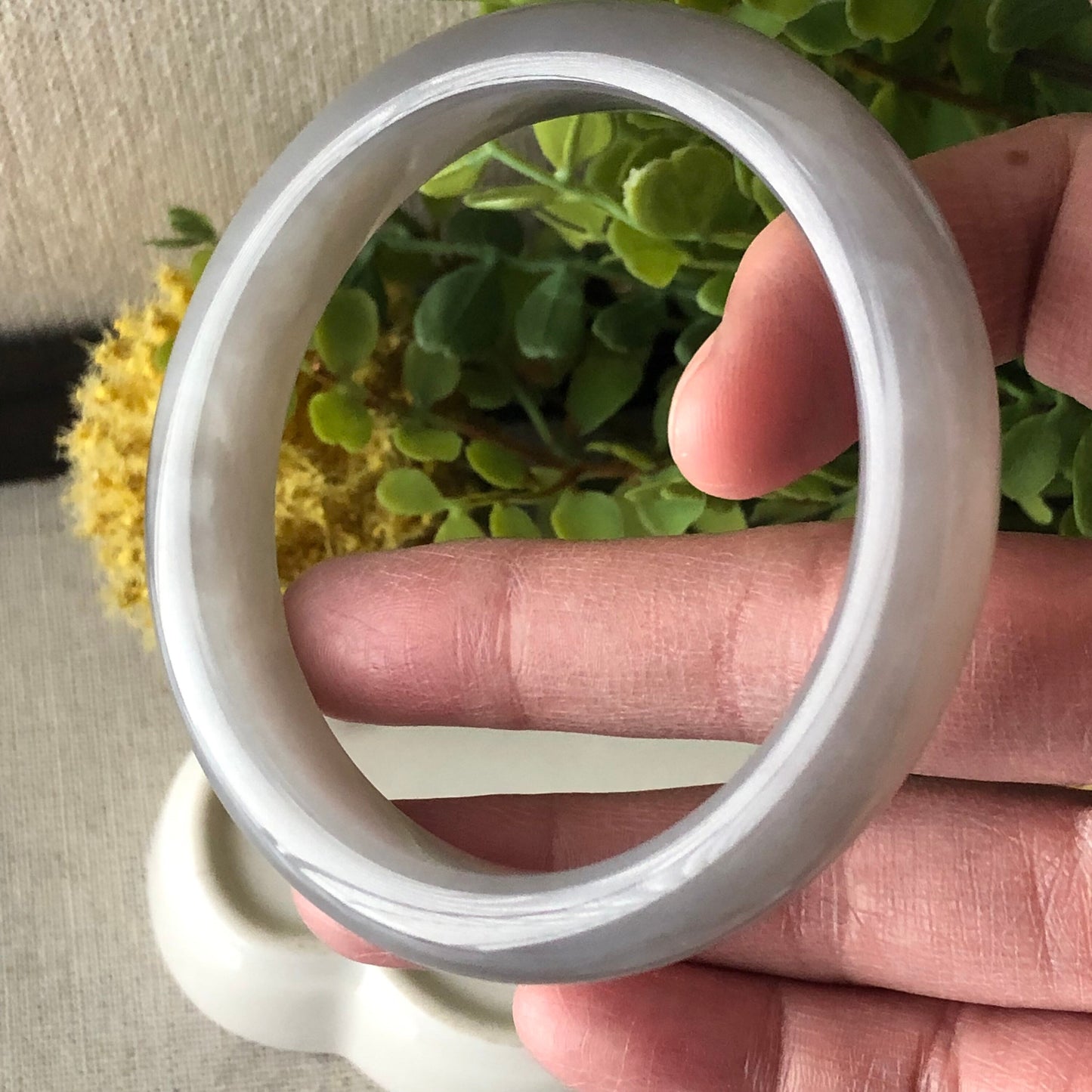 58mm Icy Hetian Smoky Lavender Jade Bangle