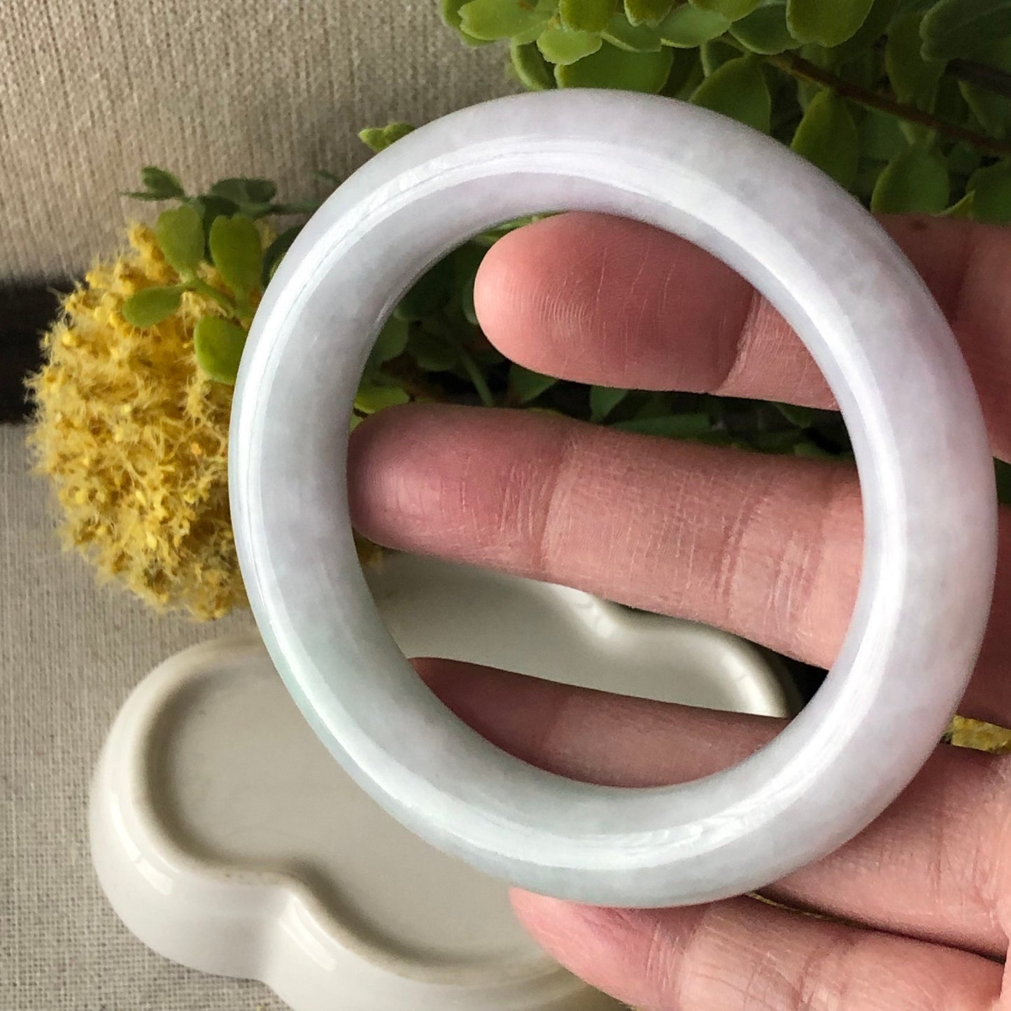52-53mm Jadeite Jade Icy Light Green Lavender Tone Round Bangle
