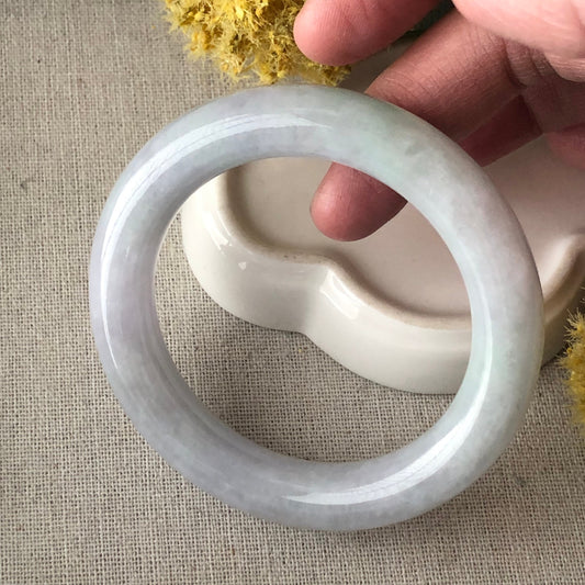 52-53mm Jadeite Jade Icy Light Green Lavender Tone Round Bangle