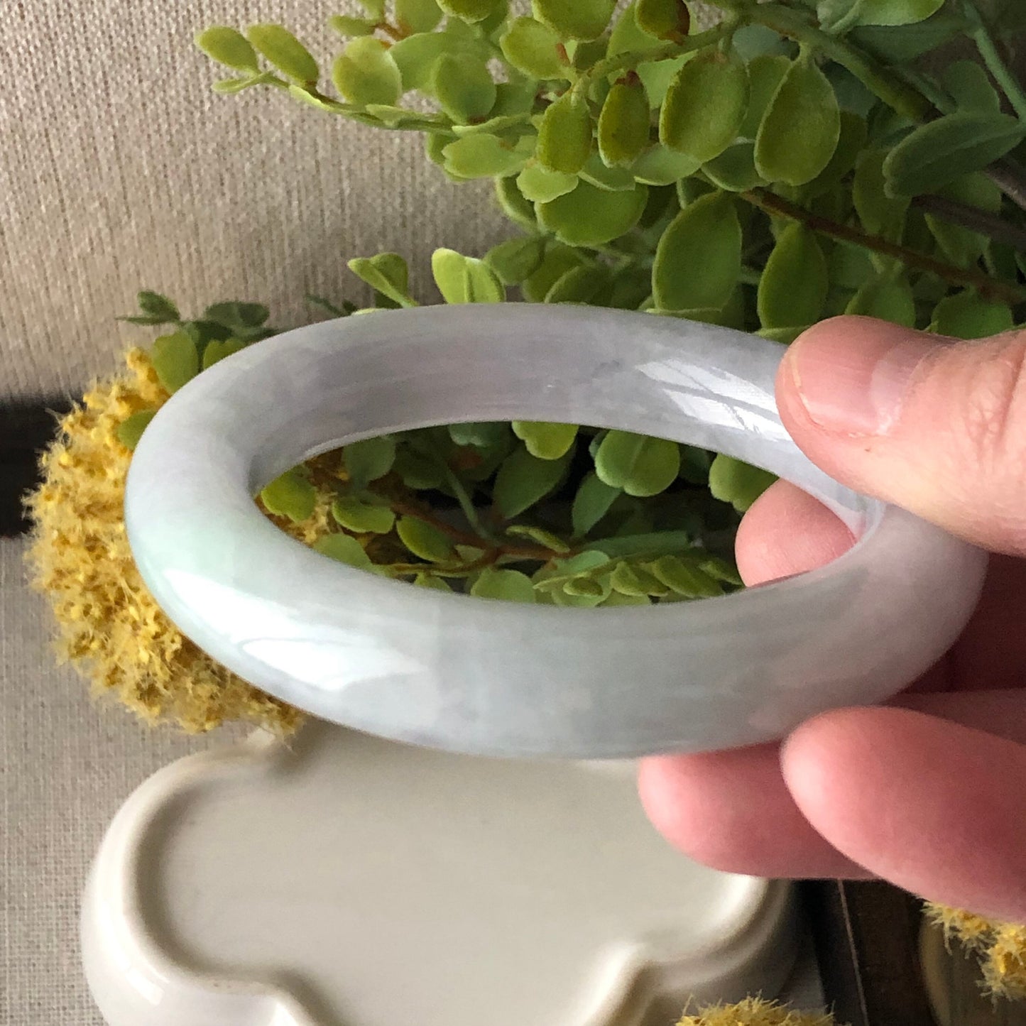 52-53mm Jadeite Jade Icy Light Green Lavender Tone Round Bangle