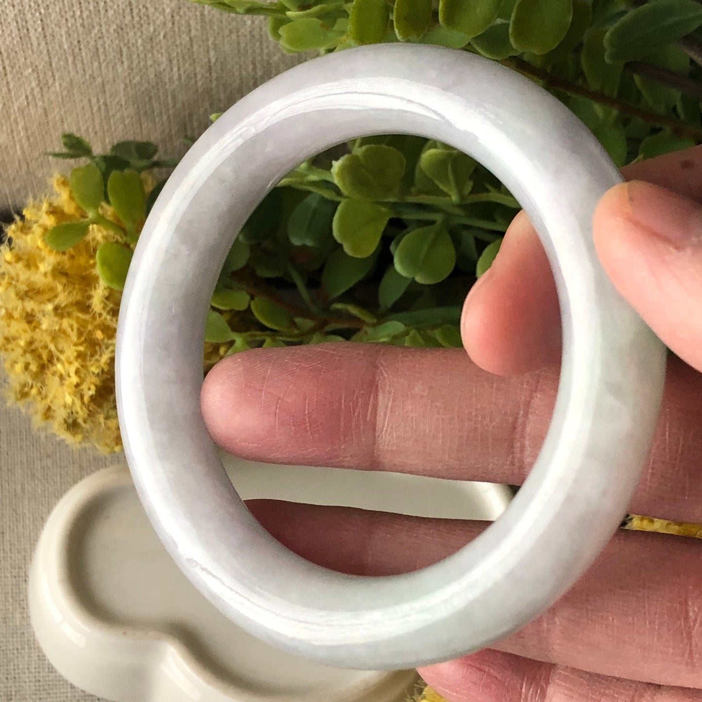 52-53mm Jadeite Jade Icy Light Green Lavender Tone Round Bangle
