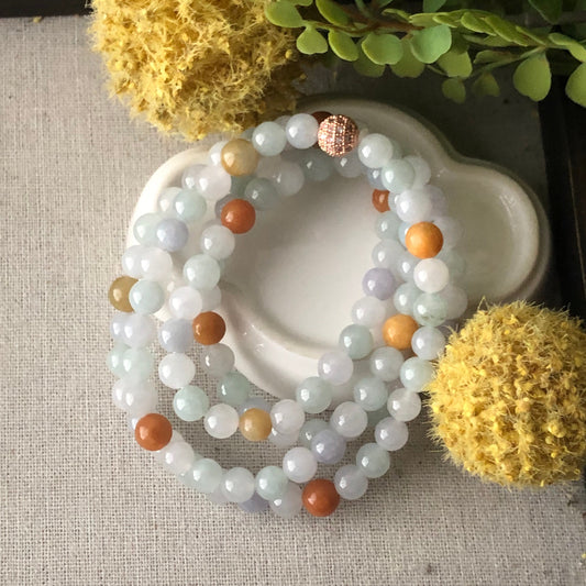 7mm Jadeite Assorted Jade Icy Yellow Green Bead Bracelet Necklace