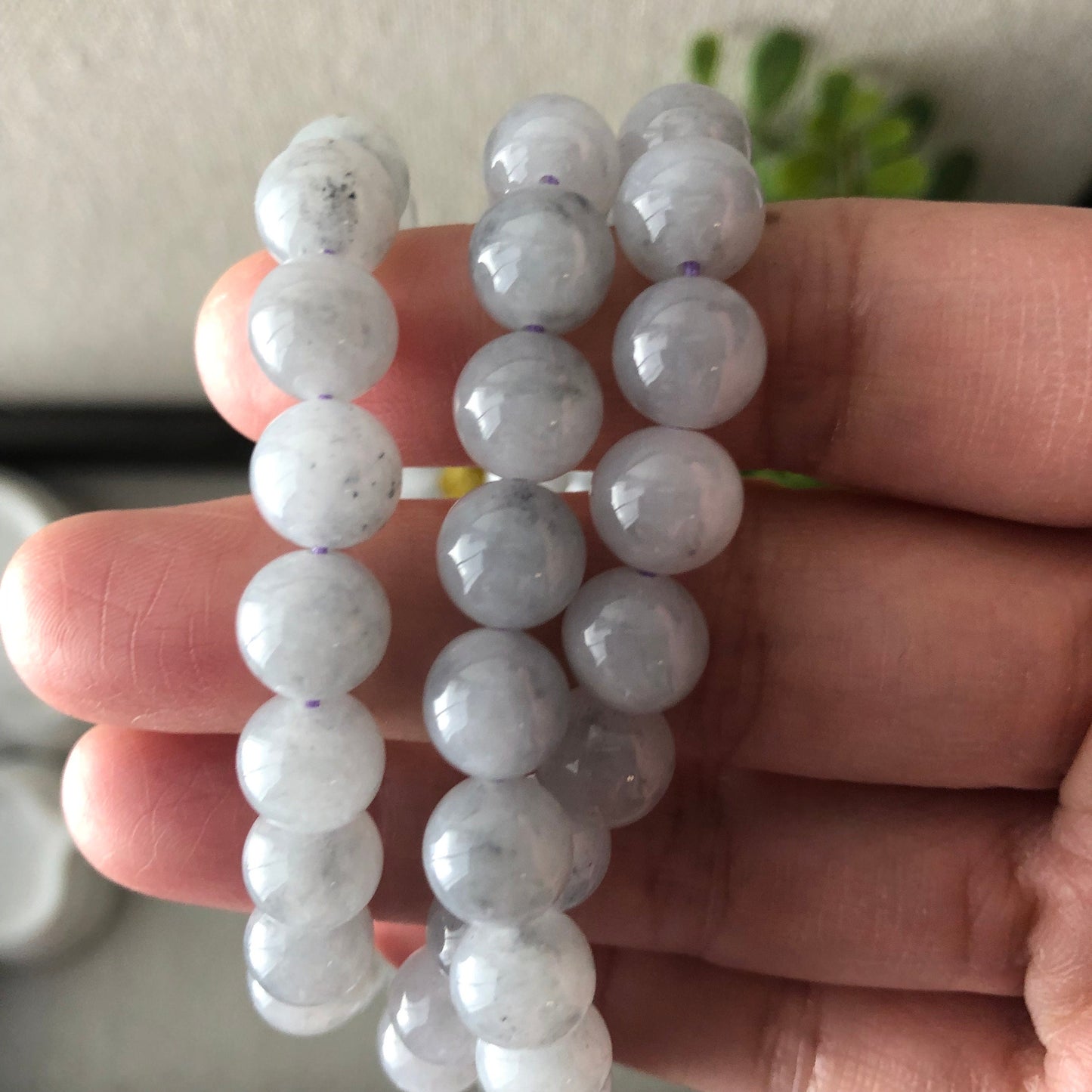8.5 mm Icy Light Wuji Jadeite Jade Bead Bracelet Necklace