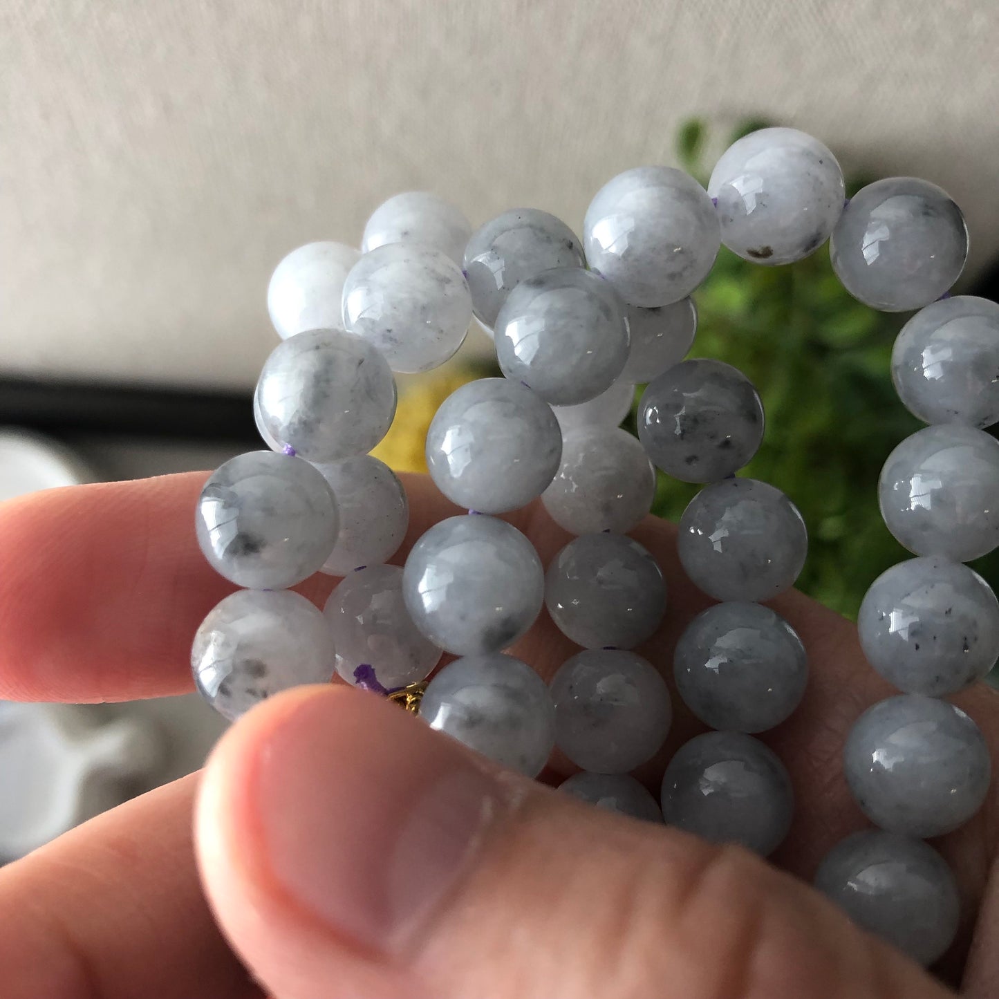 8.5 mm Icy Light Wuji Jadeite Jade Bead Bracelet Necklace