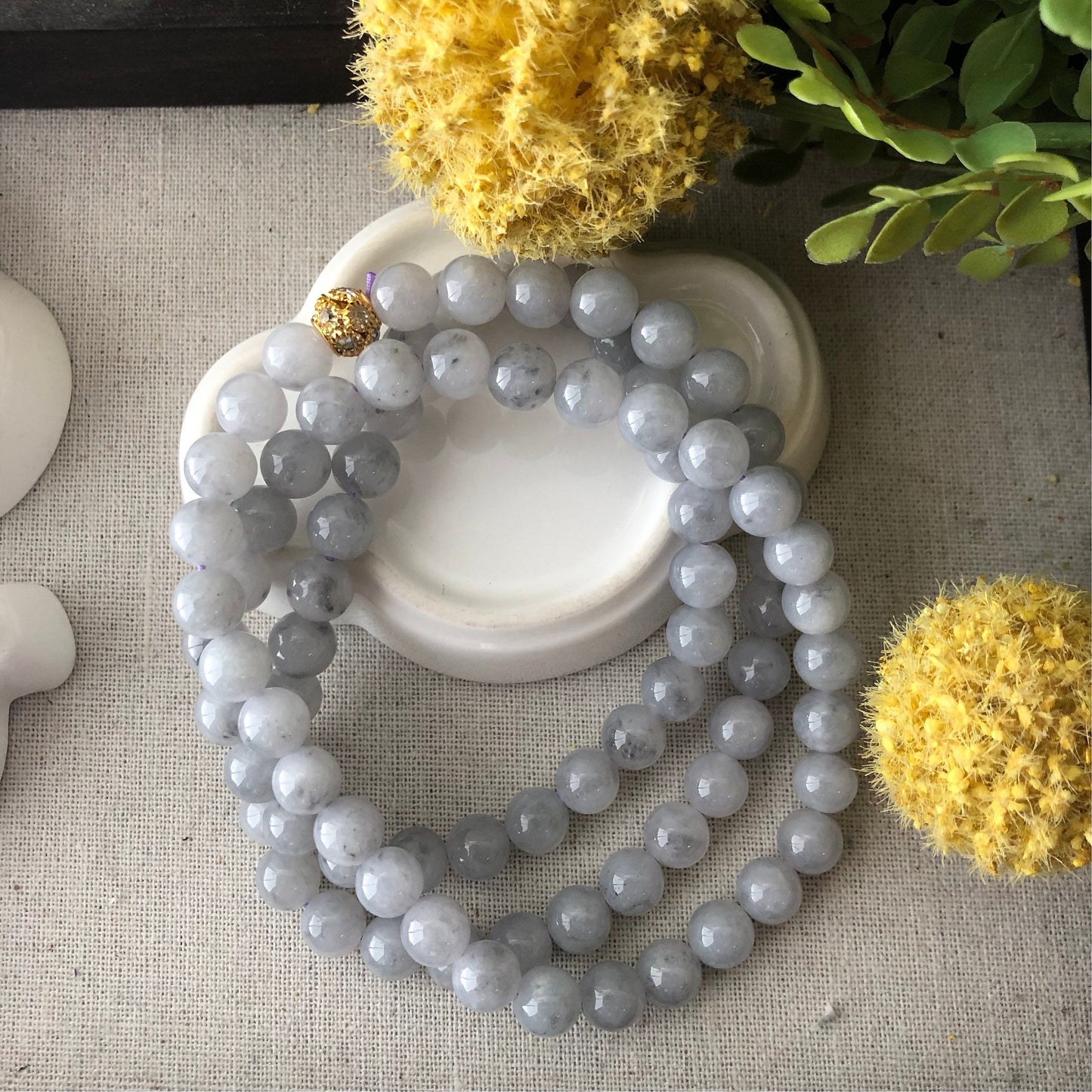 8.5 mm Icy Light Wuji Jadeite Jade Bead Bracelet Necklace