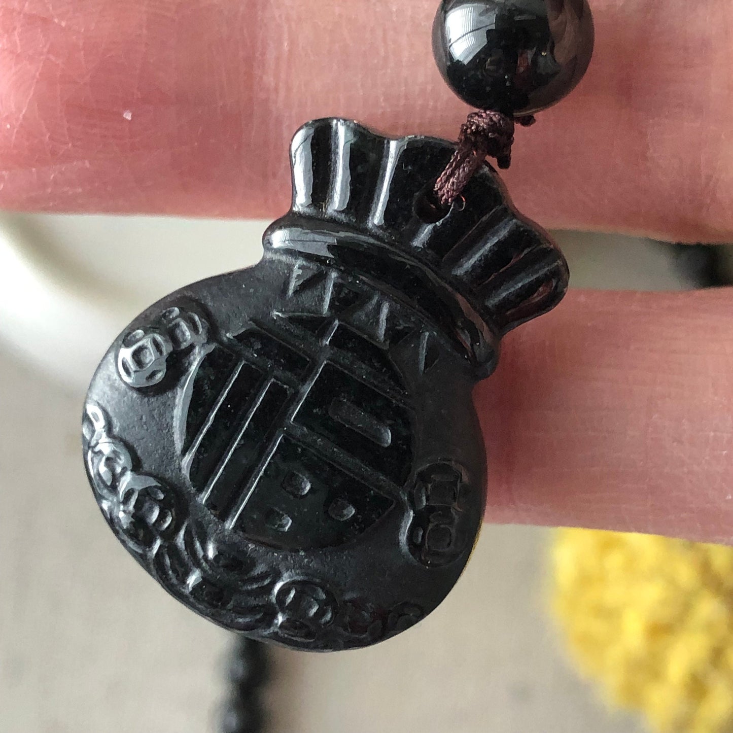 6 mm Icy Glossy Omphacite Jade Bead  Necklace with Money Bag Pendant