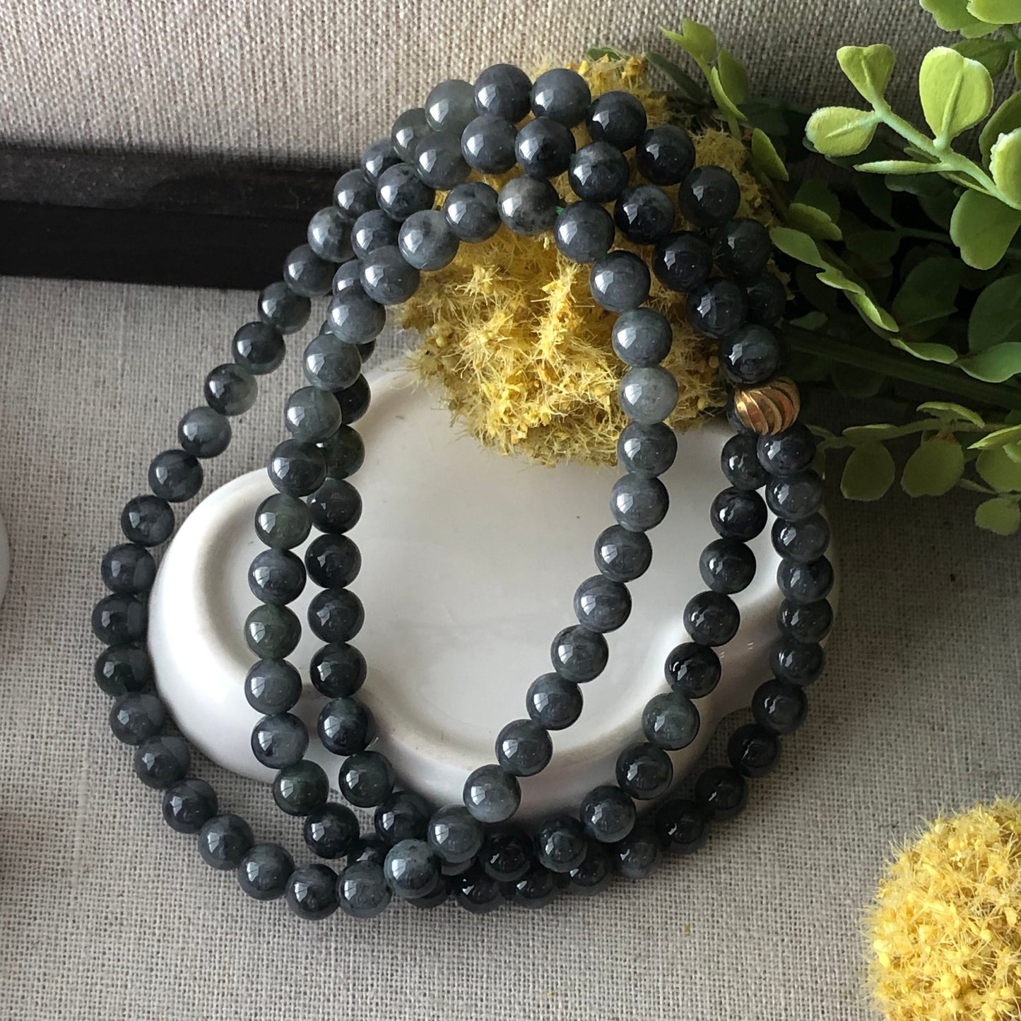 6 mm Icy Glossy Wuji Black Jadeite Jade Bead  Necklace Bracelet