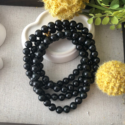 8 mm Icy Glossy Omphacite Jade Bead  Necklace