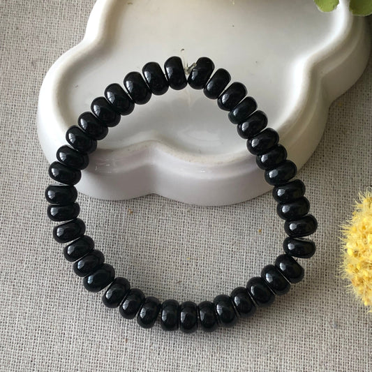 8 mm Icy Glossy Omphacite Jade Flat Bead  Bracelet