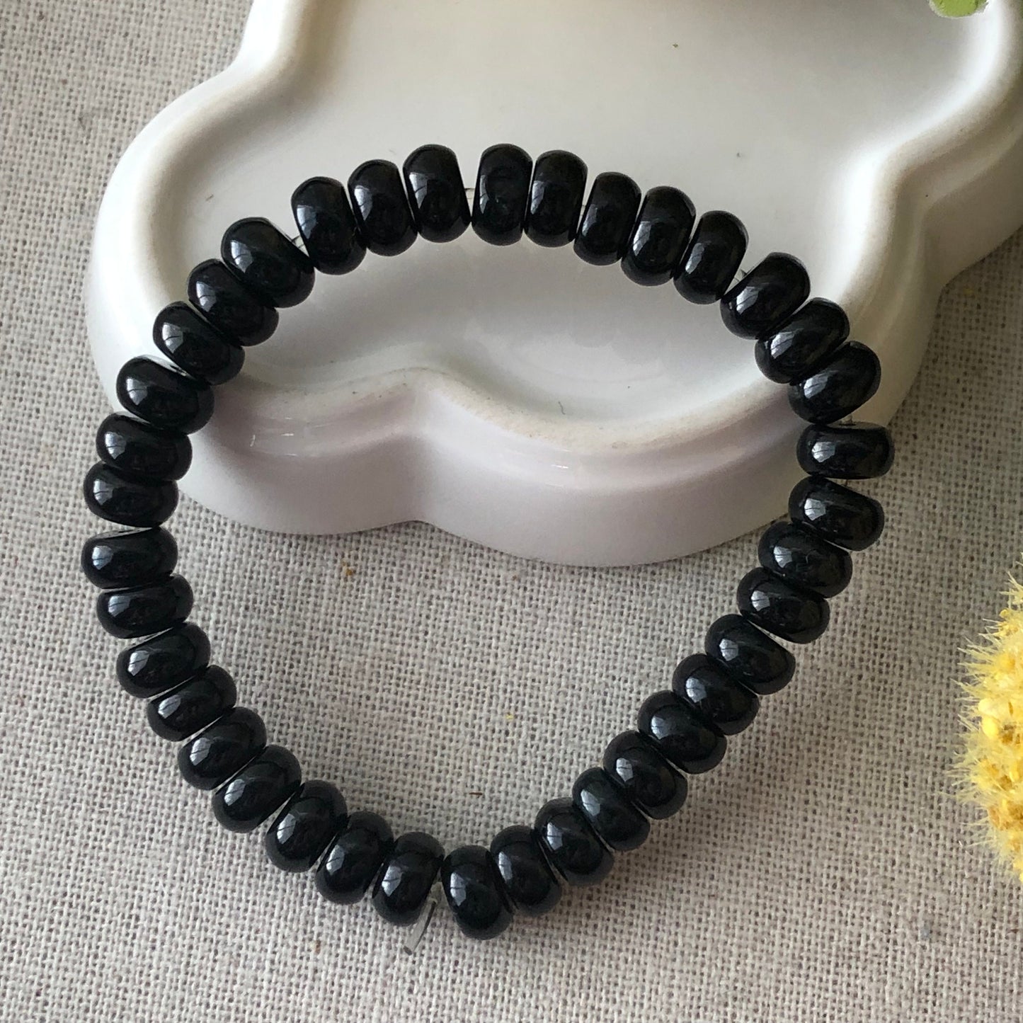 8 mm Icy Glossy Omphacite Jade Flat Bead  Bracelet