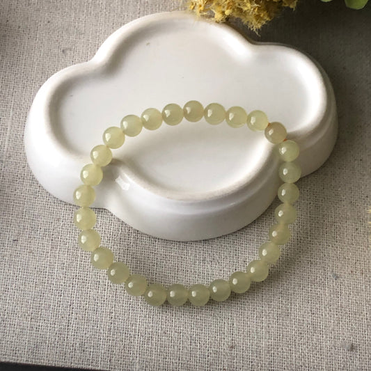6.2 mm Icy Yellow Hetian Jade Bead Bracelet