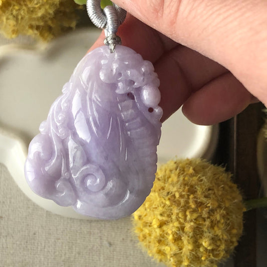 Reserved. 42.5mm Lavender Carved Ruyi Dragon Jadeite Jade Pendant