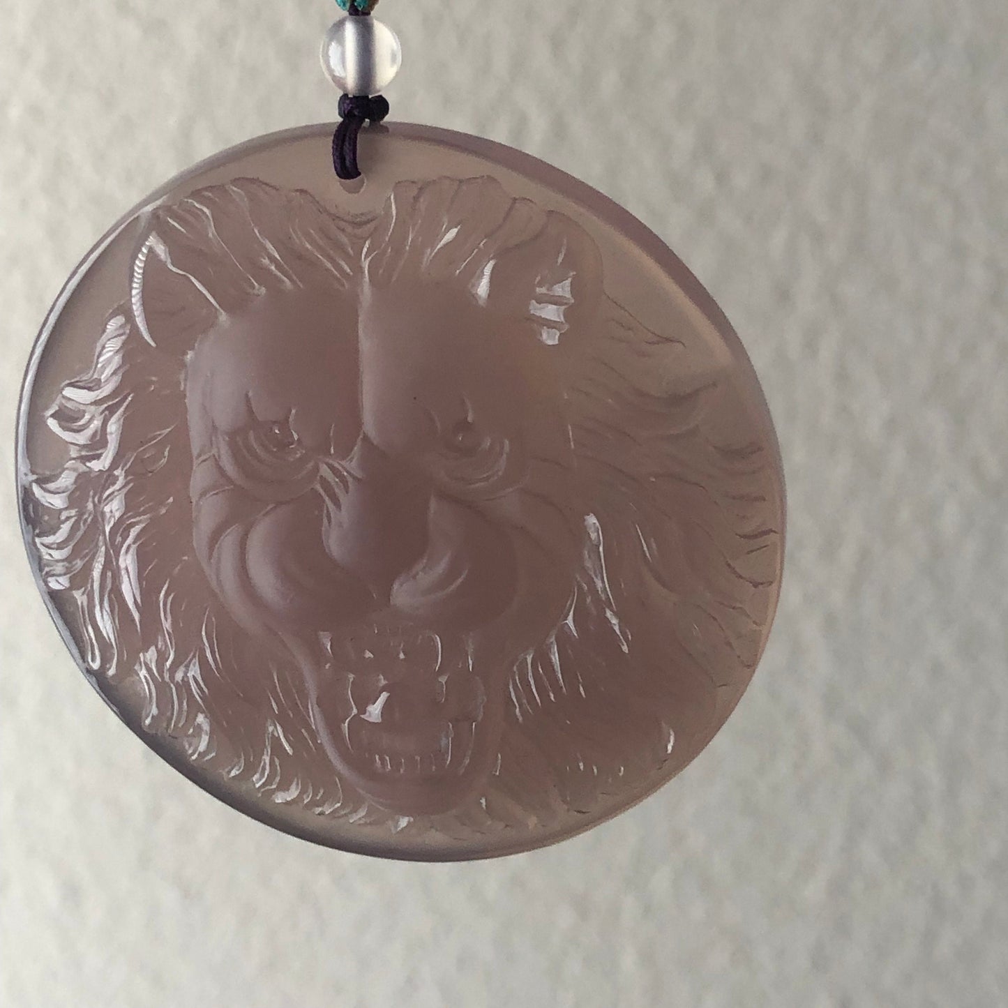 55 mm High Quality Agate Carved Lavender Lion Pendant