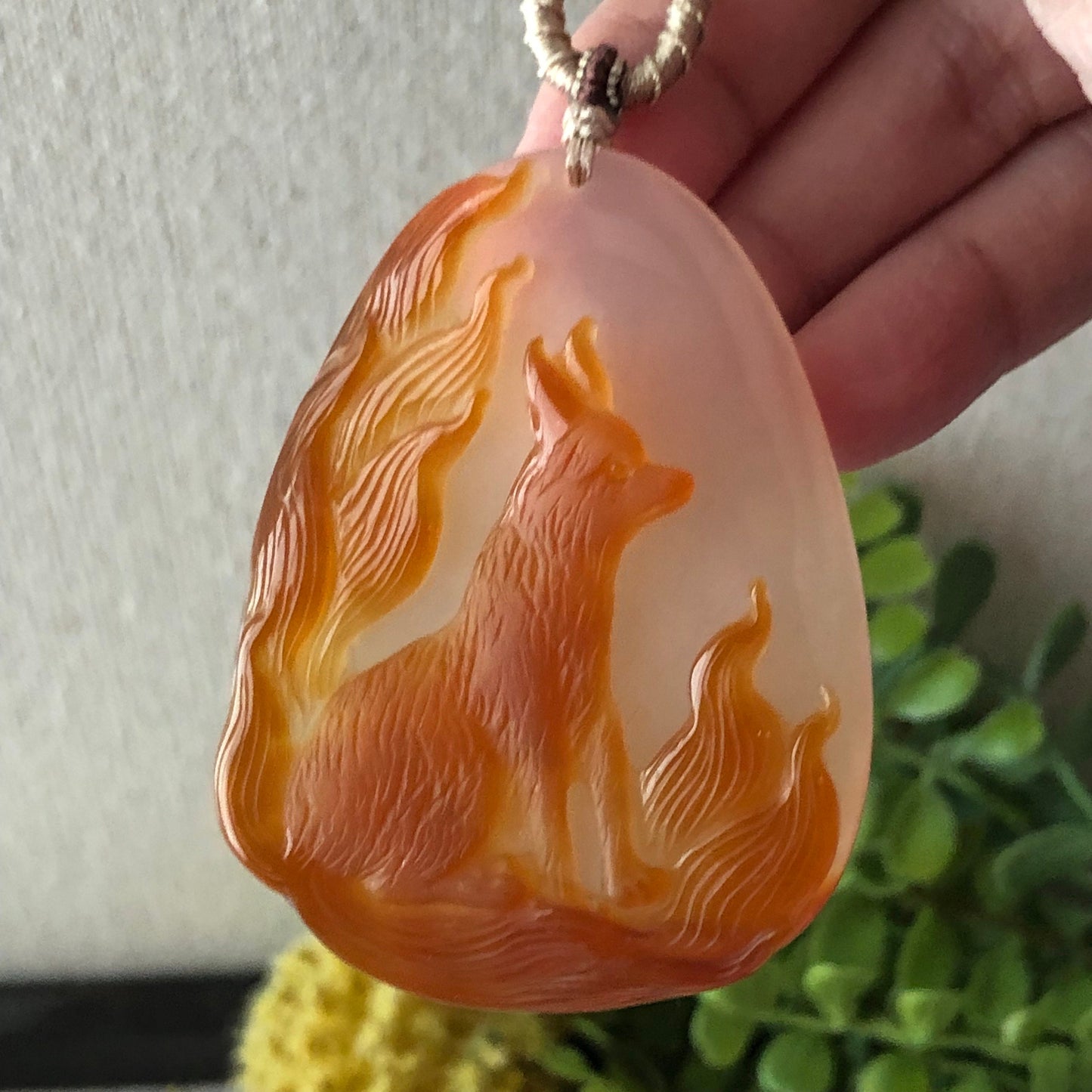 60 mm High Quality Agate Carved Red Orange Nine Foxtail Kitsune Pendant